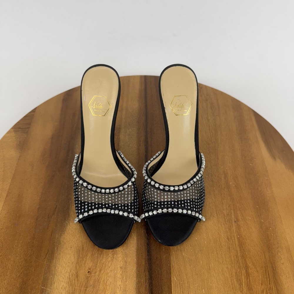 $699 New Womens Nalebe Stellar Embellished Black‎ Mesh Slide Sandals Size EU 36